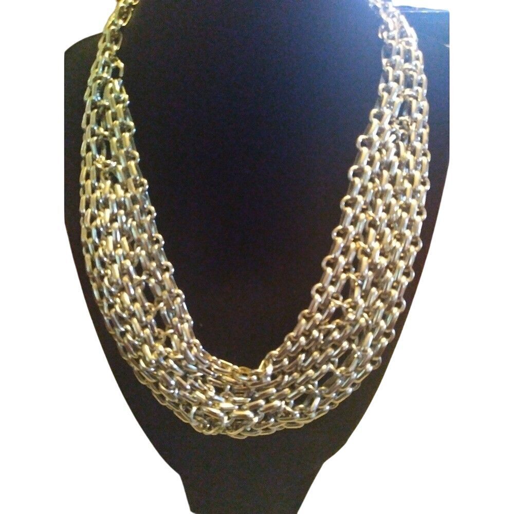 Statement Chain Necklace Chunky Multi‎ Strand Silver Tone Fashion Jewelry